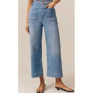 Anthropologie Maeve Colette Wide Leg Crop Jeans Blue Patch Pockets 29